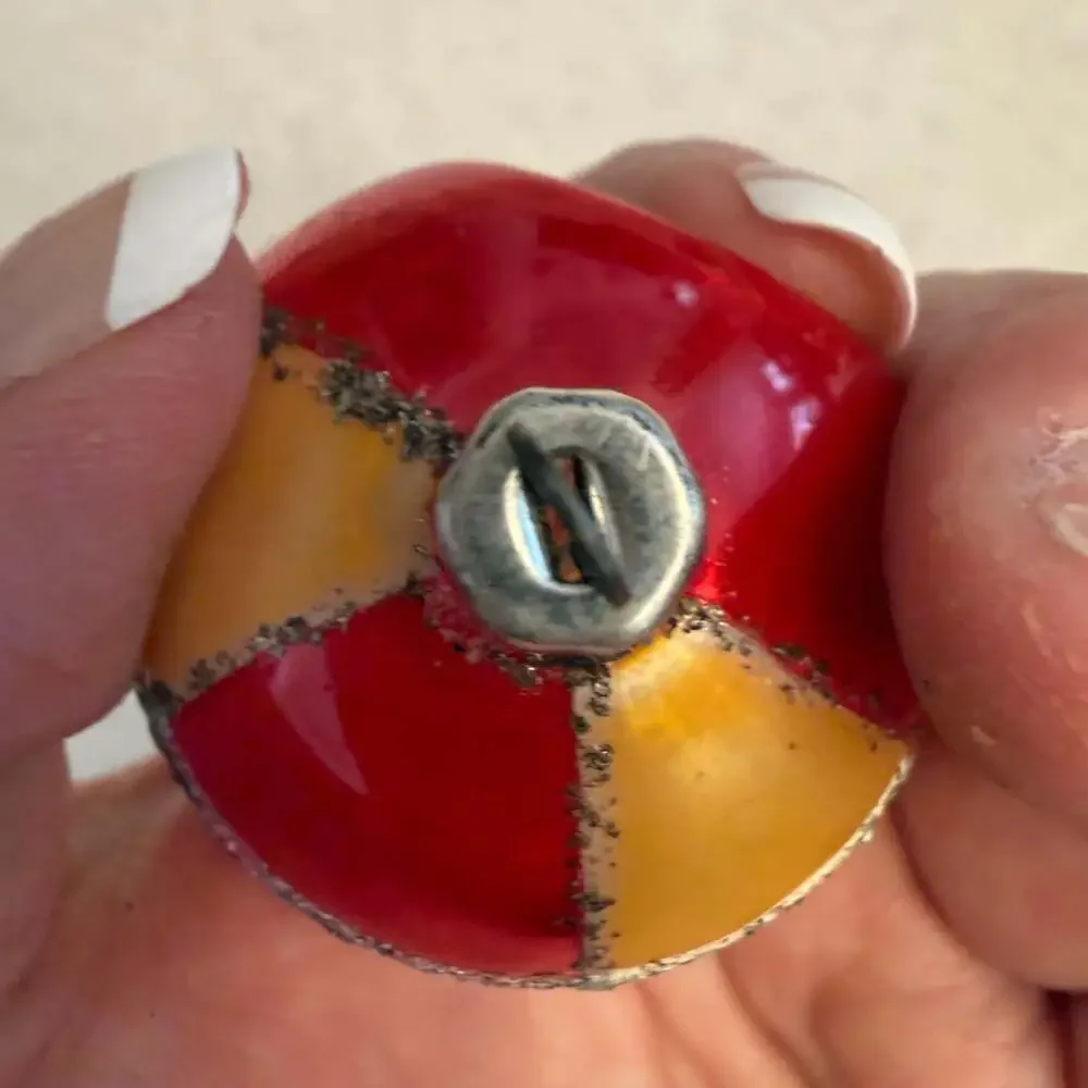 West German Antique Red Glass Indent Vintage Christmas Ornament 1950's